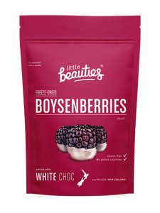 Freeze-Dried Boysenberries Paired with White Choc