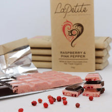 Load image into Gallery viewer, Raspberry &amp; Pink Pepper White and Dark Chocolate Duo